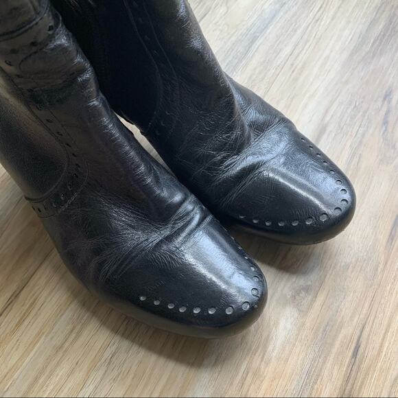 FRANCESCO MORICHETTI Black Leather Spectator Tall Boots Low Heel Size 40 / 9.5 - Picture 2 of 10